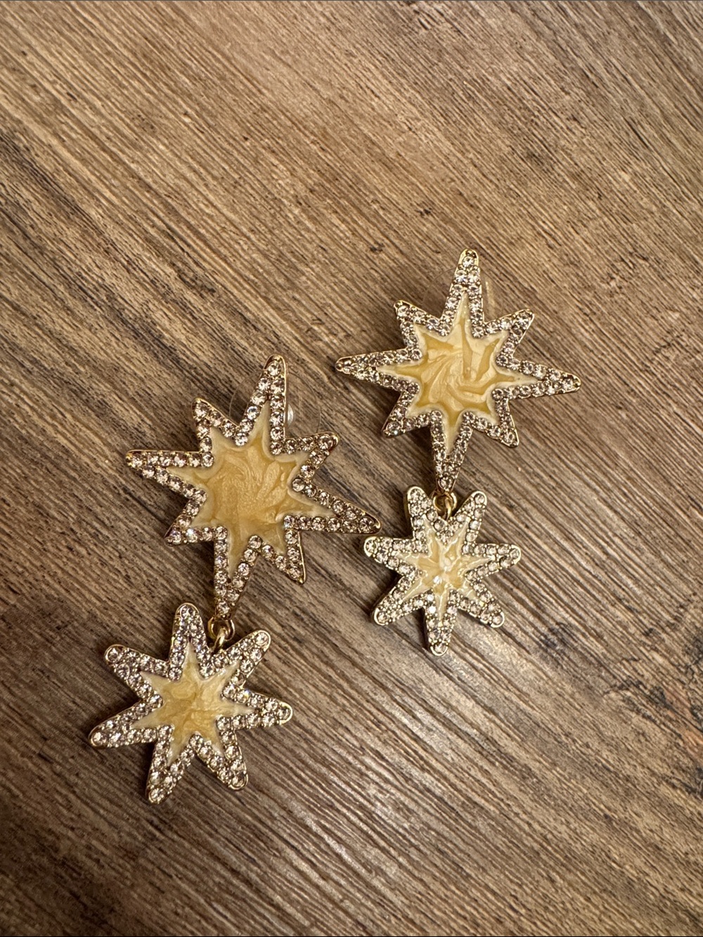 Gold Starburst Drop Earrings - Yellow Gold Tone